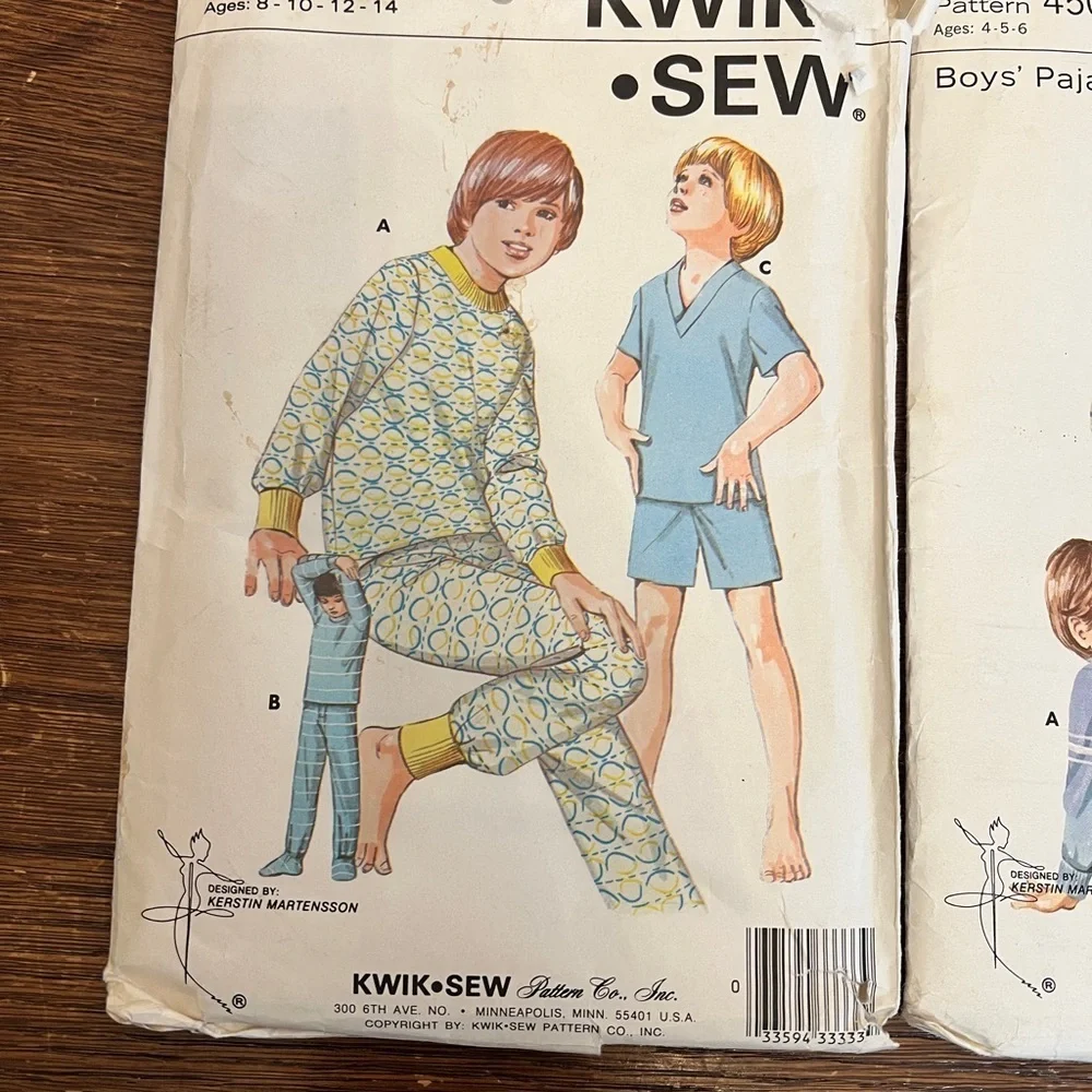 Lot of 2 Vintage Kwik Sew Pajama Patterns – #450 & #523 – Boys’ Sizes 4–14